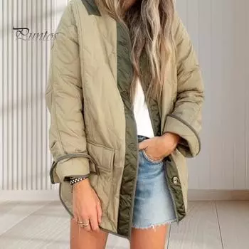 Женское зимнее пальто с двойными карманами, свободная однобортная куртка средней длины для повседневной носки, подходящая по цвету S чёрный