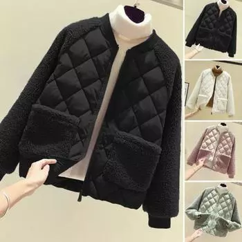 Женское зимнее пальто с двойными карманами, флисовая лоскутная подкладка, толстый круглый вырез, длинные рукава, застежка-молния, теплая верхняя одежда для отдыха на открытом воздухе M