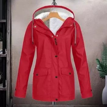 Женское зимнее пальто с флисовой подкладкой, капюшоном, застежкой-молнией на кнопки, верхняя одежда средней длины, большого размера, однотонная парка с карманами, теплая пуховая куртка XL фиолетовый
