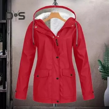 Женское зимнее пальто с флисовой подкладкой, капюшоном, застежкой-молнией на кнопки, верхняя одежда средней длины, большого размера, однотонная парка с карманами, теплая пуховая куртка S коричневый
