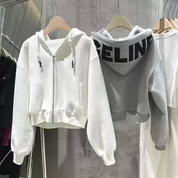 Женское зимнее пальто с капюшоном и буквенным принтом с длинным рукавом, толстая молния, карманы на шнурке, эластичные манжеты по краю, мягкая теплая повседневная женская куртка в стиле хип-хоп M серый