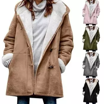 Женское зимнее пальто с капюшоном и карманами, утолщенная флисовая подкладка из искусственной замши, термокуртка средней длины с длинным рукавом, повседневная верхняя одежда для активного отдыха XXXL коричневый