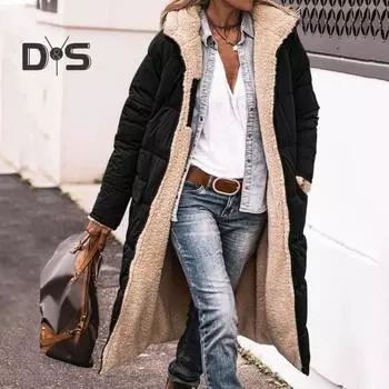 Женское зимнее пальто с капюшоном и боковыми карманами, двухсторонняя носимая куртка, облегающая, средней длины, застежка-молния, утепленная, повседневная верхняя одежда для активного отдыха M кофейный