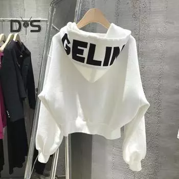 Женское зимнее пальто с капюшоном и буквенным принтом с длинным рукавом, толстая молния, карманы на шнурке, эластичные манжеты по краю, мягкая теплая повседневная женская куртка в стиле хип-хоп M серый