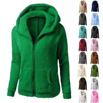 Женское зимнее пальто с капюшоном из плюша, толстовка на молнии XXL чёрный