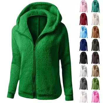 Женское зимнее пальто с капюшоном из плюша, толстовка на молнии L армия зеленый