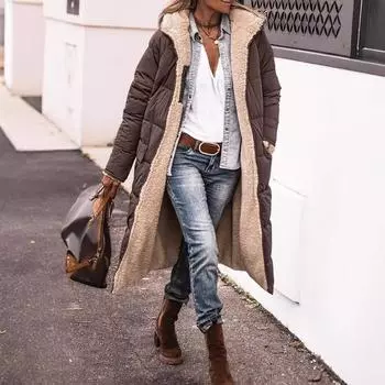 Женское зимнее пальто с капюшоном, куртка-парка с длинным рукавом, теплая повседневная куртка из шерпы с флисовой подкладкой, ветрозащитная ветровка для женщин L армия зеленый