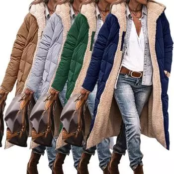 Женское зимнее пальто с капюшоном, на подкладке из плюша, двухсторонняя, удобная верхняя одежда, теплое пальто средней длины с большим карманом и застежкой-молнией XL зелёный