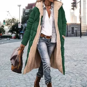 Женское зимнее пальто с капюшоном, на подкладке из плюша, двухсторонняя, удобная верхняя одежда, теплый большой карман на молнии S темно-коричневого