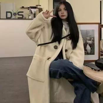 Женское зимнее пальто с капюшоном, плотный флис, однотонный, с застежкой на роговые пуговицы, с длинными рукавами, средней длины, утепленная верхняя одежда, школьная куртка для активного отдыха M кофейный