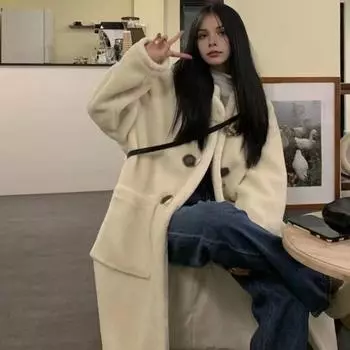 Женское зимнее пальто с капюшоном, плотный флис, однотонный, с застежкой на роговые пуговицы, с длинными рукавами, средней длины, утепленная верхняя одежда, школьная куртка для активного отдыха M кофейный