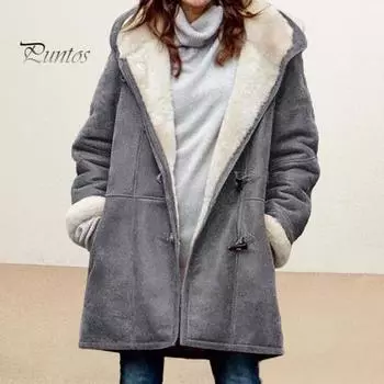 Женское зимнее пальто с капюшоном, подкладкой из плотного флиса, однотонное, средней длины, с длинными рукавами, однобортное, с небольшими роговыми пуговицами, термопальто XL коричневый