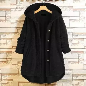 Женское зимнее пальто с капюшоном, толстое, удобное, стильное, свободное вязание для свиданий 2XL чёрный