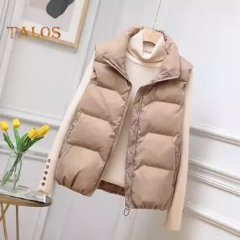 Женское зимнее пальто с карманами на молнии, застежка-молния, отложной воротник с подкладкой, без рукавов, однотонный жилет для отдыха на открытом воздухе и спорта M чёрный