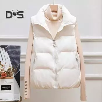 Женское зимнее пальто с карманами на молнии, застежка-молния, отложной воротник с подкладкой, без рукавов, однотонный жилет для отдыха на открытом воздухе и спорта M чёрный