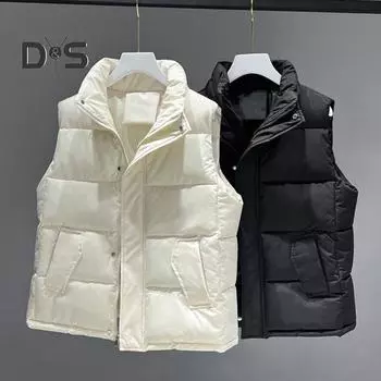 Женское зимнее пальто с карманами, застежкой-молнией, воротником-стойкой, без рукавов, однотонный жилет для отдыха на открытом воздухе и спорта L хаки