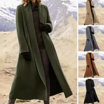 Женское зимнее пальто с открытыми стежками, отложным воротником, длинными рукавами, ветровка, свободный кардиган из телячьей шерсти S хаки