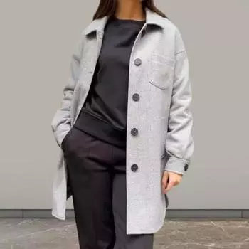 Женское зимнее пальто с отложным воротником и карманами Pure Color с нагрудным карманом, кардиган S светло-серый