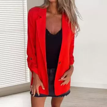 Женское зимнее пальто с отложным воротником и карманами, однотонный кардиган с открытой строчкой, свободный крой, верхняя одежда, термобелье с длинными рукавами, зимняя куртка для поездок на работу и свиданий M красный