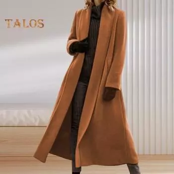 Женское зимнее пальто с отложным воротником и открытыми плечами, ветровка, свободный кардиган длиной до икры, шерстяное пальто для улицы S серый