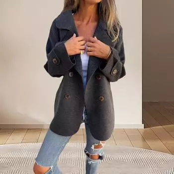 Женское зимнее пальто с отложным воротником, однотонное, двубортное, шерстяное, свободного кроя, пальто, термобелье с длинными рукавами, для поездок на работу и свиданий S абрикосовый