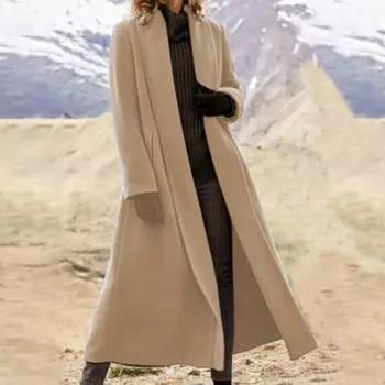 Женское зимнее пальто с отложным воротником и открытыми плечами, ветровка, свободный кардиган длиной до икры, шерстяное пальто для улицы S армия зеленый