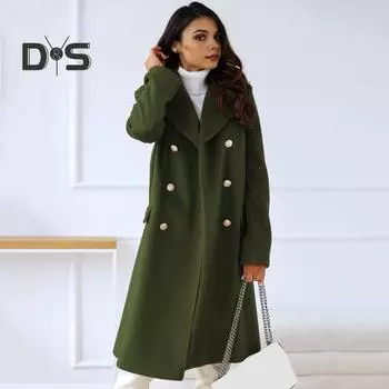 Женское зимнее пальто с отложным воротником и карманами, однотонный двубортный кардиган свободного кроя, пальто с длинными рукавами, для поездок на работу и свиданий, зимнее пальто M коричневый