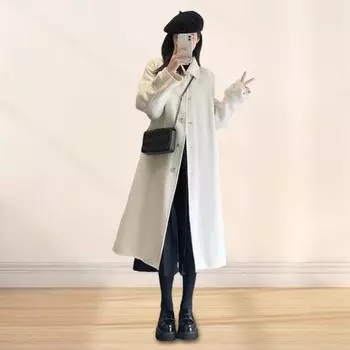 Женское зимнее пальто с отложным воротником и карманами средней длины, однотонный кардиган на пуговицах, свободное пальто, термобелье с длинными рукавами, зимнее пальто для свиданий S абрикосовый