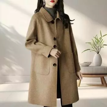 Женское зимнее пальто с отложным воротником и карманами, однобортный кардиган свободного кроя, термобелье с длинными рукавами, для поездок на работу и свиданий, зимнее пальто M абрикосовый