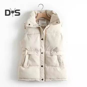 Женское зимнее пальто с подкладкой, однотонное, толстое, теплое, мягкое, однобортное, с лацканами, без рукавов, ветрозащитное, женское, повседневное, с карманами, пояс S бежевый