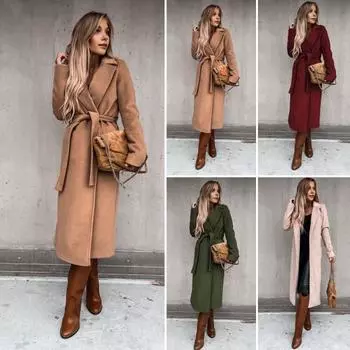 Женское зимнее пальто с поясом, формальный деловой стиль, отложной воротник, длина до икры, куртка для поездок на работу, однотонная плотная верхняя одежда S абрикосовый