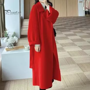 Женское зимнее пальто с поясом, отложным воротником и карманами, однотонный кардиган средней длины, термобелье с длинными рукавами, для поездок на работу и свиданий, зимнее пальто S абрикосовый