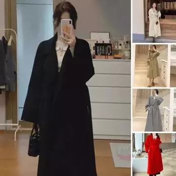 Женское зимнее пальто с поясом, отложным воротником и карманами, однотонный кардиган средней длины, термобелье с длинными рукавами, для поездок на работу и свиданий, зимнее пальто S верблюд