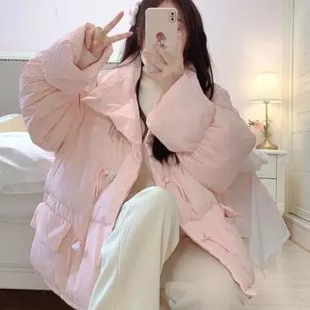 Женское зимнее пальто с роговой пряжкой и хлопковой курткой-накидкой S розовый