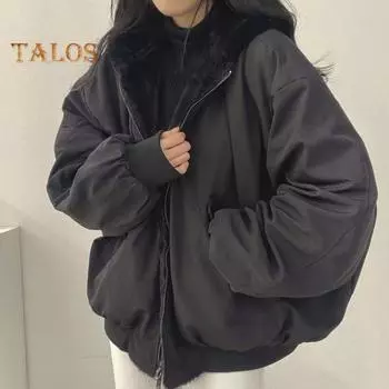 Женское зимнее пальто с толстой флисовой подкладкой, свободный капюшон, длинные рукава, однотонный двусторонний покрой, застежка-молния, куртка для работы, свиданий и путешествий L синий