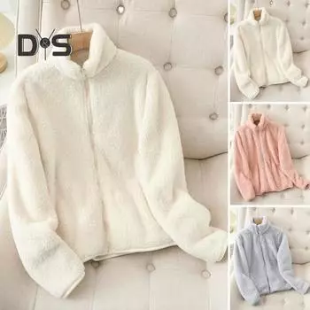 Женское зимнее пальто с толстым воротником-стойкой, двухсторонним флисом, защитой шеи, застежкой-молнией, однотонной, с длинными рукавами, сохраняющей тепло, уличной курткой M розовый