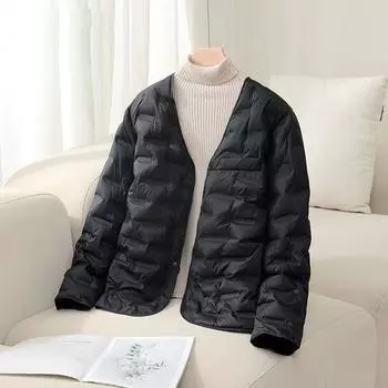 Женское зимнее пальто с V-образным вырезом из белого утиного пуха, легкая и тонкая пуховая куртка для женщин, приталенная куртка S бежевый