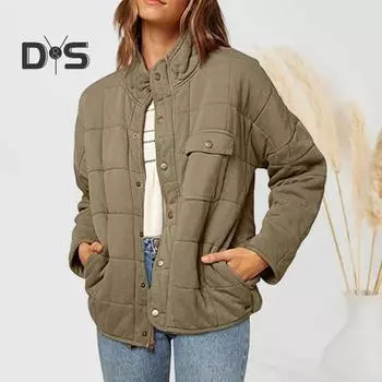 Женское зимнее пальто с воротником-стойкой, защитой шеи, плотным однотонным узором, длинными рукавами, нагрудным карманом, кардиганом на пуговицах для повседневных поездок на работу и путешествий M армия зеленый