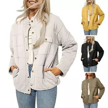 Женское зимнее пальто с воротником-стойкой и защитой шеи, с подкладкой, плотный однотонный цвет, длинные рукава M синий