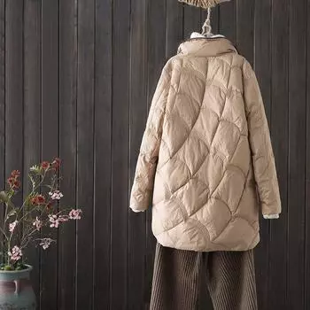Женское зимнее пальто с воротником-стойкой и длинным рукавом, однотонное, однобортное, свободное, повседневное, белое, тонкое и легкое S