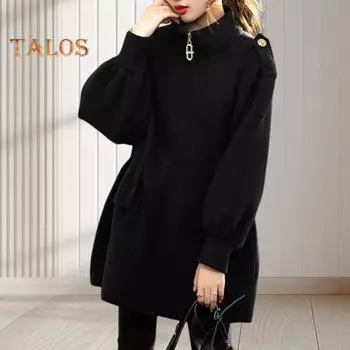 Женское зимнее пальто с защитой шеи, воротником-стойкой, толстыми длинными рукавами и большими карманами, свободная однотонная застежка-молния, сохраняющая тепло, куртка для свиданий и отдыха на открытом воздухе M коричневый