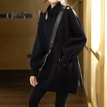 Женское зимнее пальто с защитой шеи, воротником-стойкой, толстыми длинными рукавами и большими карманами, свободная однотонная застежка-молния, сохраняющая тепло, куртка для свиданий и отдыха на открытом воздухе M коричневый