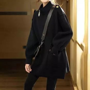 Женское зимнее пальто с защитой шеи, воротником-стойкой, толстыми длинными рукавами и большими карманами, свободная однотонная застежка-молния, сохраняющая тепло, куртка для свиданий и отдыха на открытом воздухе M коричневый