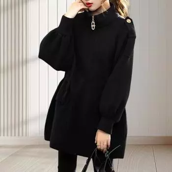 Женское зимнее пальто с защитой шеи, воротником-стойкой, толстыми длинными рукавами и большими карманами M коричневый