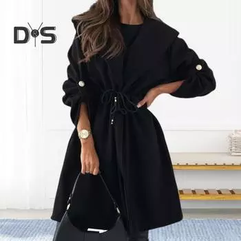 Женское зимнее пальто с завязками на талии, с капюшоном, плотного однотонного цвета, средней длины, сохраняющее тепло, с длинными рукавами, с запонками, для поездок на работу и путешествий S верблюд