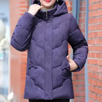 Женское зимнее пальто среднего возраста с капюшоном, большие размеры, верхняя одежда, элегантные свободные, толстые, теплые парки, женские куртки XL красный