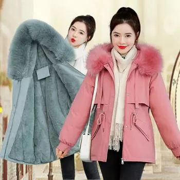 Женское зимнее пальто средней длины, новое модное утолщенное теплое хлопковое пальто, повседневная куртка с хлопковой подкладкой, парки M чёрный