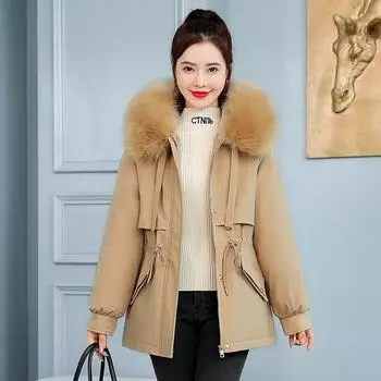 Женское зимнее пальто средней длины, новое модное утолщенное теплое хлопковое пальто, повседневная куртка с хлопковой подкладкой, парки M хаки