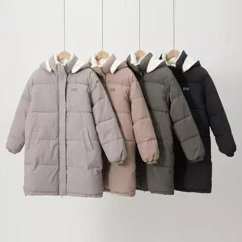 Женское зимнее пальто средней длины с вышивкой из волос ягненка и капюшоном на пуху S