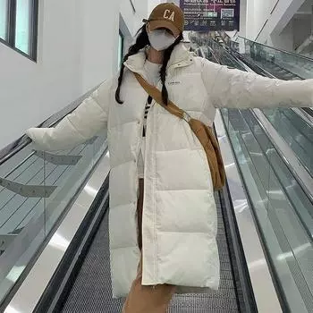 Женское зимнее пальто средней длины, утолщенное, теплое, свободное, однотонное, с капюшоном, темпераментное пальто 2XL чёрный